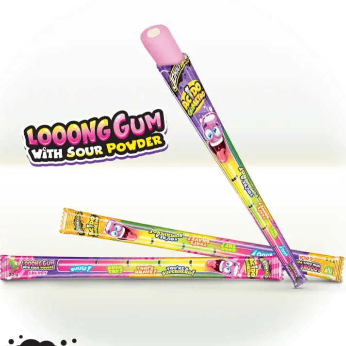 Chewing-gum acido gumetro au goût fraise, pomme, cola ou cerise