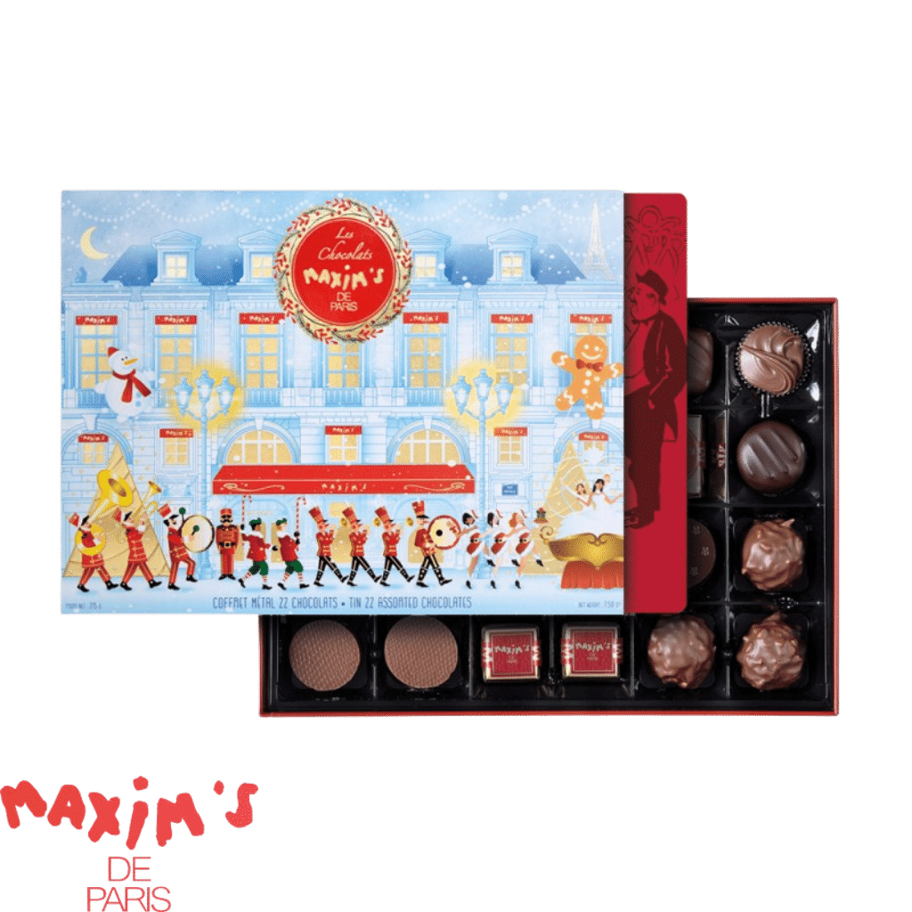Boîte assortiment 22 chocolats avec fourreau Noël