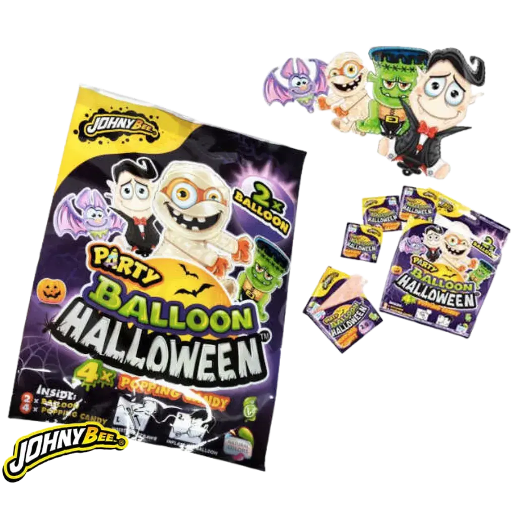 Party Balloon Halloween set with 4 strawberry flavored sparkling candies