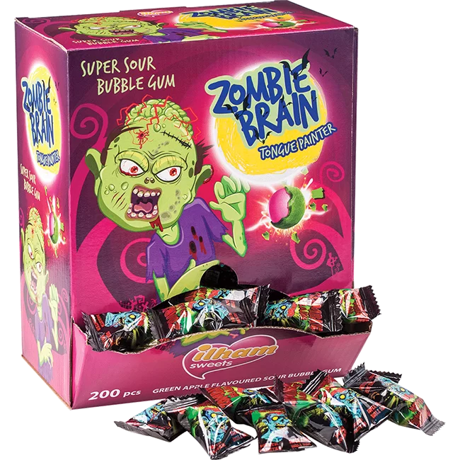 Zombie Brain chewing gum, blueberry and tart cherry flavor, individually