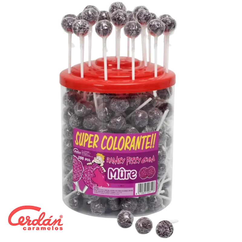 Sucette Ramzy fizzy gum mûre à l&