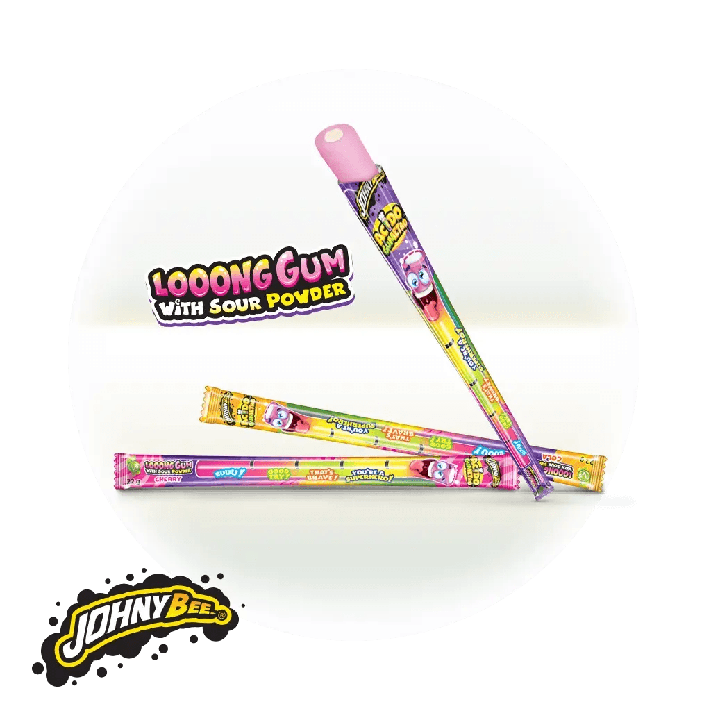 Chewing-gum acido gumetro au goût fraise, pomme, cola ou cerise